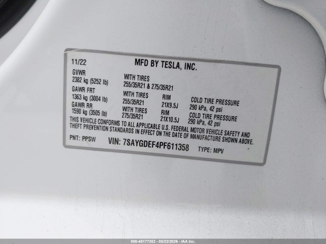 Продажа на аукционе авто 2023 Tesla Model Y Performance Dual Motor All-wheel Drive, vin: 7SAYGDEF4PF611358, номер лота: 45177352