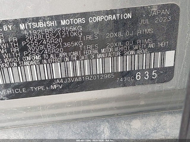 2024 Mitsubishi Outlander Se 2.5 2wd მანქანა იყიდება აუქციონზე, vin: JA4J3VA81RZ012965, აუქციონის ნომერი: 45177354