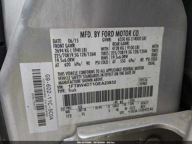 45177361 :رقم المزاد ، 1FT8W4DT1GEA23832 vin ، 2016 Ford F-450 Xl مزاد بيع
