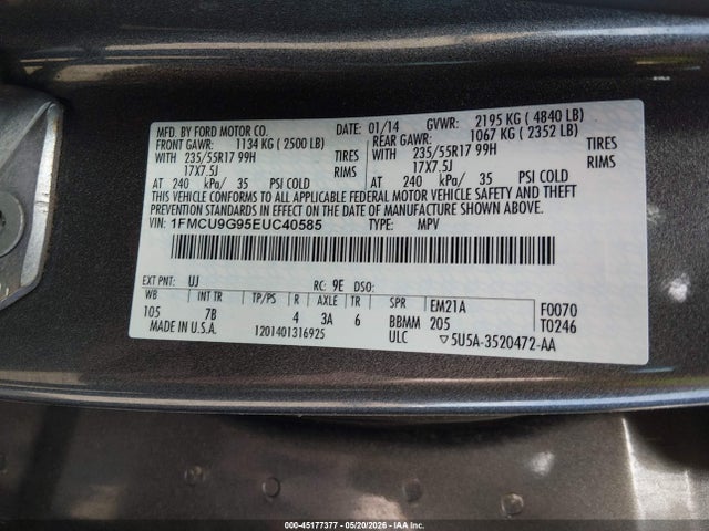 Ford ESCAPE SE 2014 1FMCU9G95EUC40585 Image 9