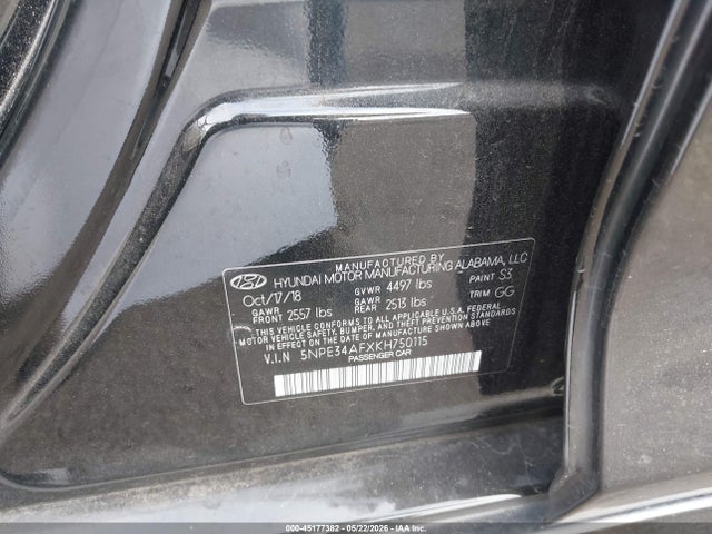Продажа на аукционе авто 2019 Hyundai Sonata Sel, vin: 5NPE34AFXKH750115, номер лота: 45177382