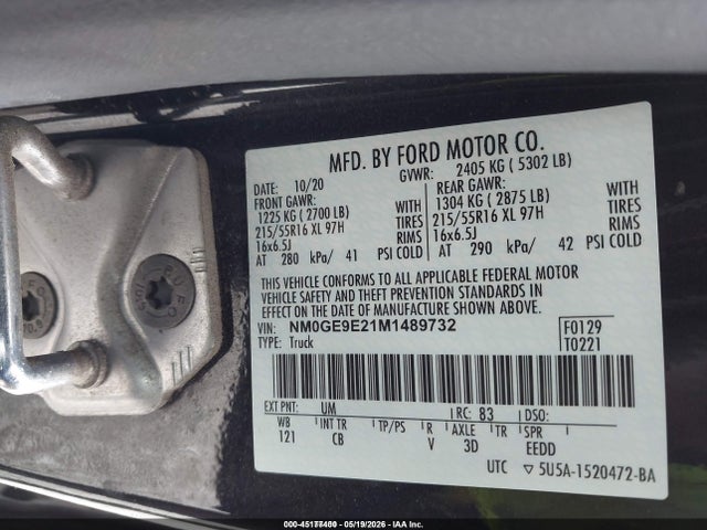 Продажа на аукционе авто 2021 Ford Transit Connect Xl Passenger, vin: NM0GE9E21M1489732, номер лота: 45177400