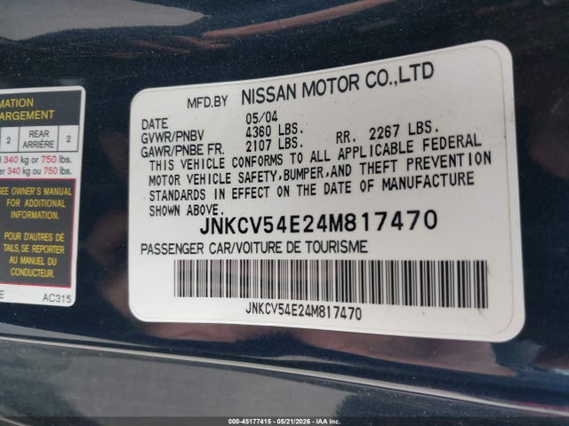 Продажа на аукционе авто 2004 Infiniti G35, vin: JNKCV54E24M817470, номер лота: 45177415