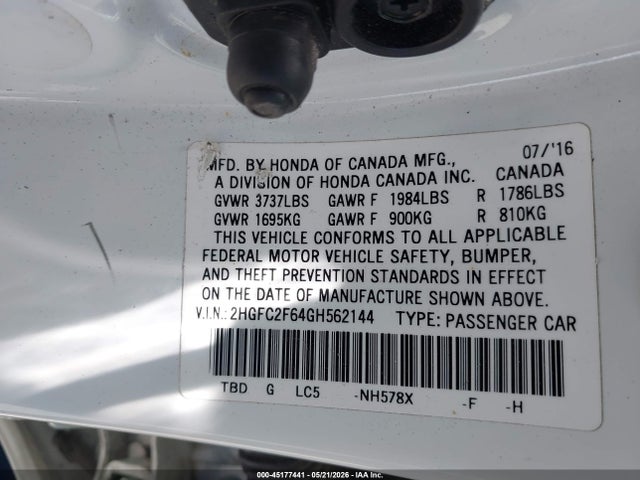 2HGFC2F64GH562144 Honda Civic Lx