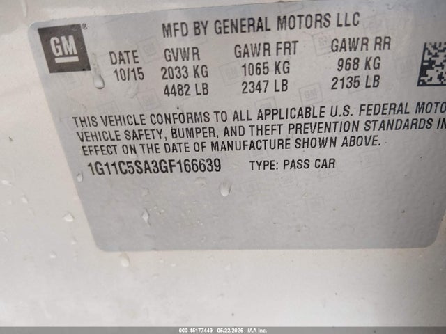 1G11C5SA3GF166639 Chevrolet Malibu Limited Lt