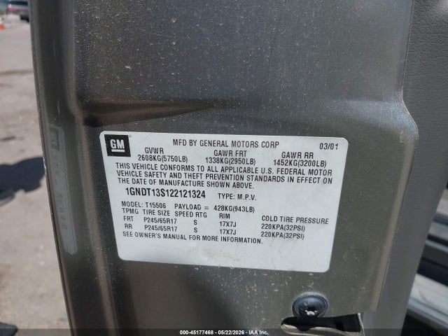 Продажа на аукционе авто 2002 Chevrolet Trailblazer Ltz, vin: 1GNDT13S122121324, номер лота: 45177468