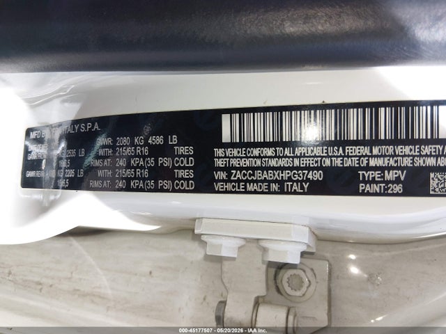 Продажа на аукционе авто 2017 Jeep Renegade Sport 4x4, vin: ZACCJBABXHPG37490, номер лота: 45177507