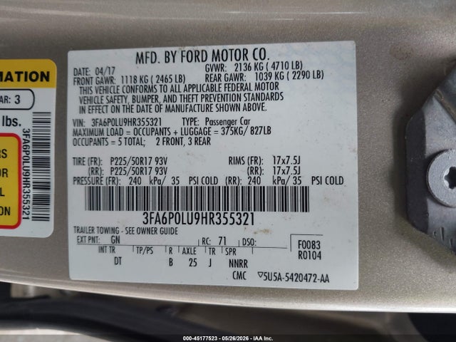 Ford Fusion Hybrid Se 2017 3FA6P0LU9HR355321 Image 9