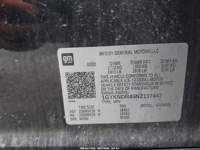Продаж на аукціоні авто 2022 Cadillac Xt5 Awd Premium Luxury, vin: 1GYKNDR46NZ137447, номер лоту: 45177535