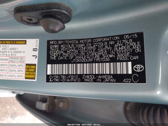 Toyota Prius Two 2015 JTDKN3DUXF1957036 Image 9