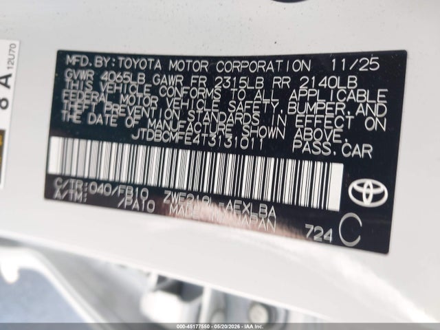 Продаж на аукціоні авто 2026 Toyota Corolla Hybrid Hybrid Le, vin: JTDBCMFE4T3131011, номер лоту: 45177550