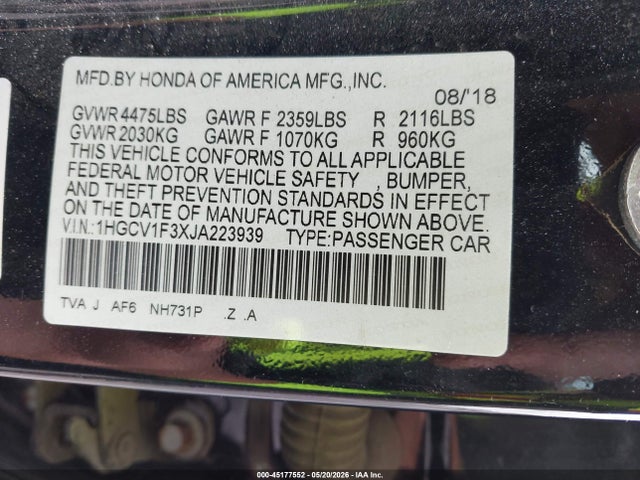 Aukcja sprzedaży 2018 Honda Accord Sport, vin: 1HGCV1F3XJA223939, numer aukcji: 45177552