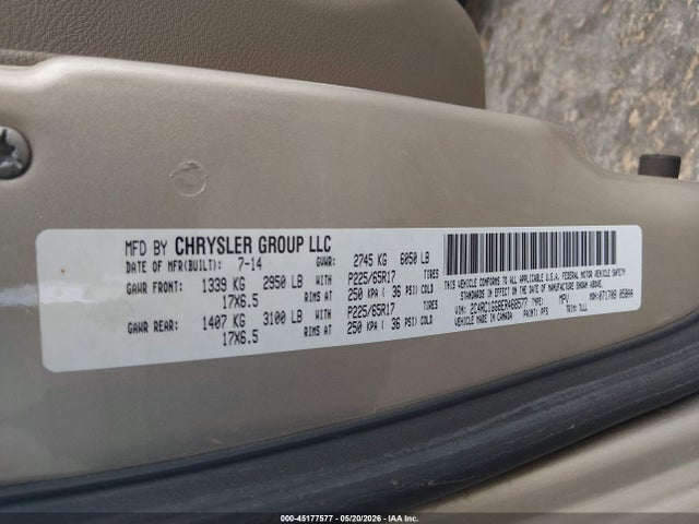 2014 Chrysler Town & Country Limited მანქანა იყიდება აუქციონზე, vin: 2C4RC1GG8ER468577, აუქციონის ნომერი: 45177577