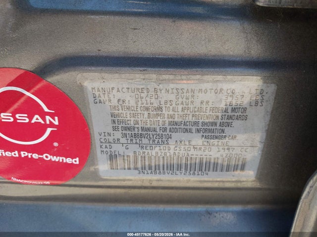 Aukcja sprzedaży 2020 Nissan Sentra S Xtronic Cvt, vin: 3N1AB8BV2LY258104, numer aukcji: 45177626
