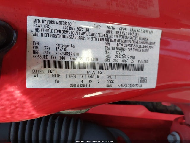 45177648 :رقم المزاد ، 1FADP3F23GL399394 vin ، 2016 Ford Focus Se مزاد بيع