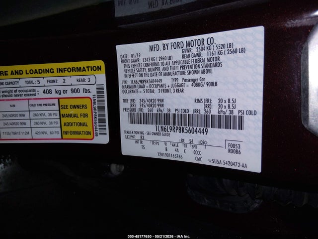 1LN6L9RP8K5604449 Lincoln Continental Reserve