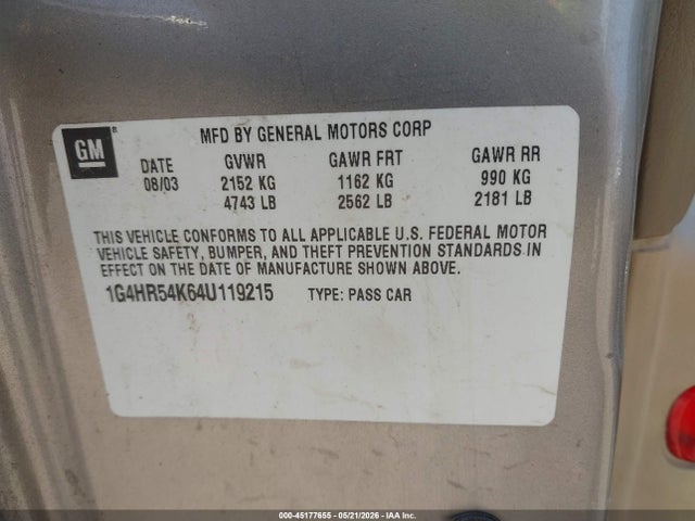 45177655 :رقم المزاد ، 1G4HR54K64U119215 vin ، 2004 Buick Lesabre Limited مزاد بيع