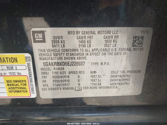 Buick Enclave Leather 2014 5GAKRBKD6EJ228937 Image 9