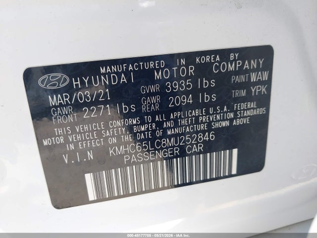 45177705 :رقم المزاد ، KMHC65LC8MU252846 vin ، 2021 Hyundai Ioniq Hybrid Blue مزاد بيع