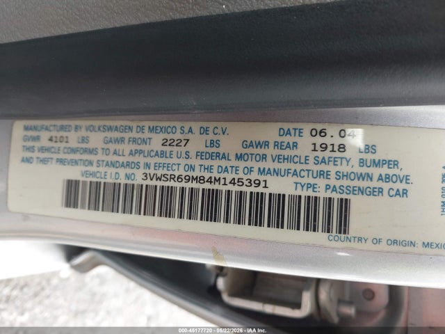 Продажа на аукционе авто 2004 Volkswagen Jetta Gls Tdi, vin: 3VWSR69M84M145391, номер лота: 45177720