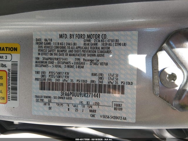Продажа на аукционе авто 2018 Ford Fusion Hybrid S, vin: 3FA6P0UU9JR271441, номер лота: 45177725