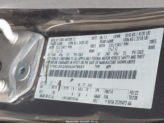 Aukcja sprzedaży 2016 Ford Escape Se, vin: 1FMCU0GX8GUA76651, numer aukcji: 45177739