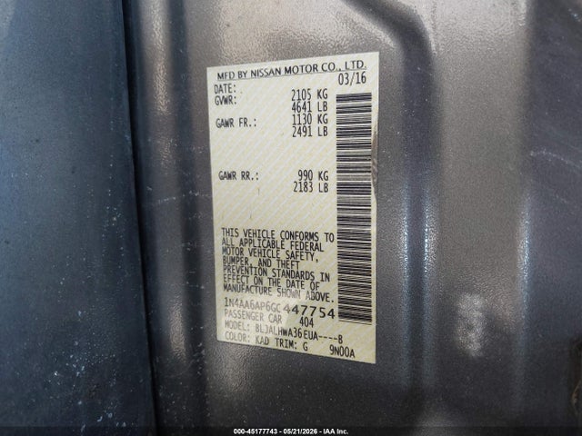 1N4AA6AP6GC447754 Nissan Maxima 3.5 Platinum