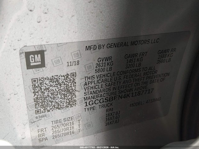 1GCGSBEN4K1187717 Chevrolet Colorado Wt