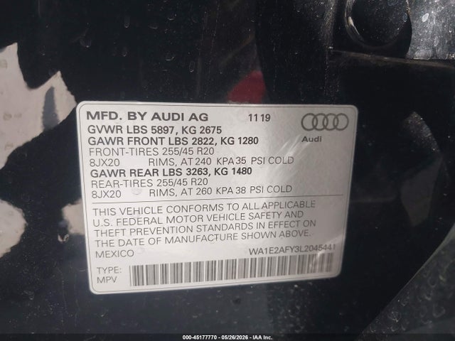 WA1E2AFY3L2045441 Audi Q5 Premium Plus 55 Tfsi E Quattro S Tronic