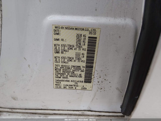 Aukcja sprzedaży 2011 Nissan Frontier S, vin: 1N6AD0EV8BC401498, numer aukcji: 45177771