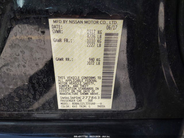 Aukcja sprzedaży 2017 Nissan Altima 2.5 Sv, vin: 1N4AL3AP1HC277863, numer aukcji: 45177793