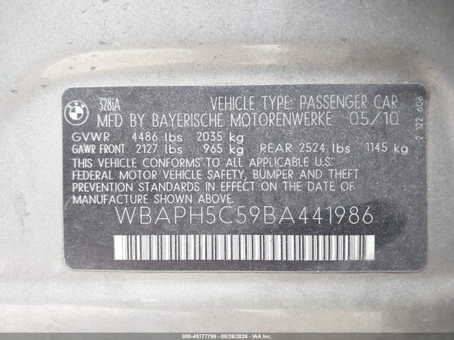 Aukcja sprzedaży 2011 Bmw 328i, vin: WBAPH5C59BA441986, numer aukcji: 45177798