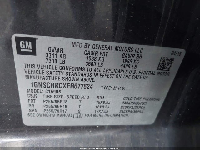 Chevrolet Suburban 1500 Ls 2015 1GNSCHKCXFR677624 Image 9