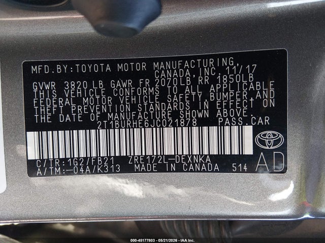 Toyota COROLLA LE 2018 2T1BURHE6JC021878 Image 9