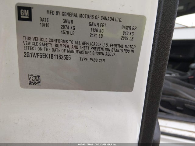 Продаж на аукціоні авто 2011 Chevrolet Impala Ls, vin: 2G1WF5EK1B1162655, номер лоту: 45177861