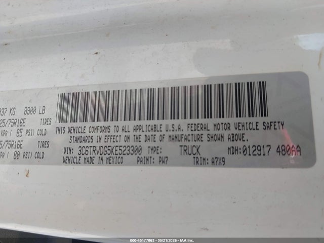Aukcja sprzedaży 2019 Ram Promaster 2500, vin: 3C6TRVDG5KE523300, numer aukcji: 45177863