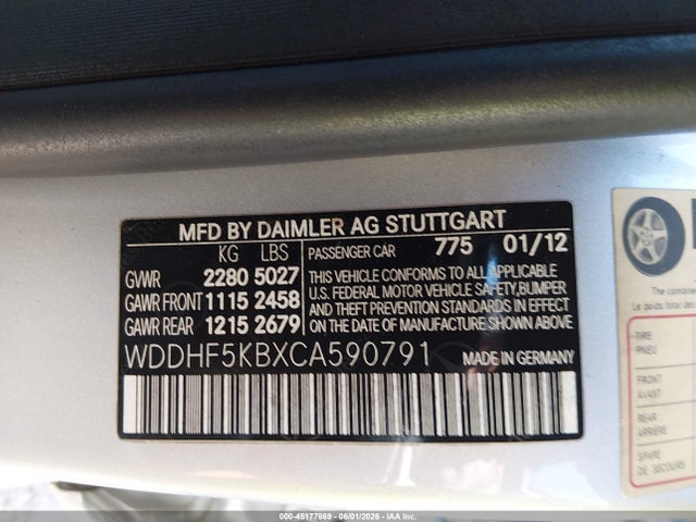 Auction sale of the 2012 Mercedes-benz E 350, vin: WDDHF5KBXCA590791, lot number: 45177869