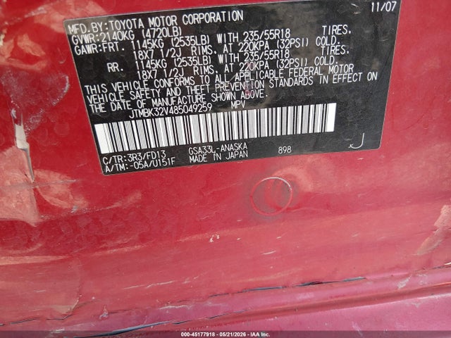Продажа на аукционе авто 2008 Toyota Rav4 Sport V6, vin: JTMBK32V485049259, номер лота: 45177918