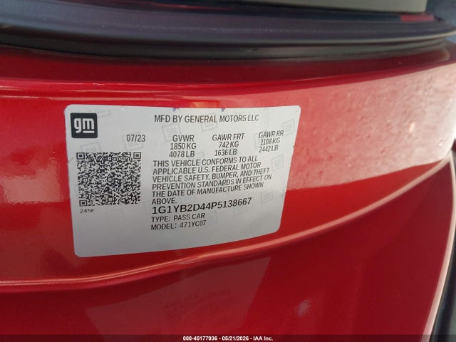 2023 Chevrolet Corvette Stingray Rwd  2lt მანქანა იყიდება აუქციონზე, vin: 1G1YB2D44P5138667, აუქციონის ნომერი: 45177936