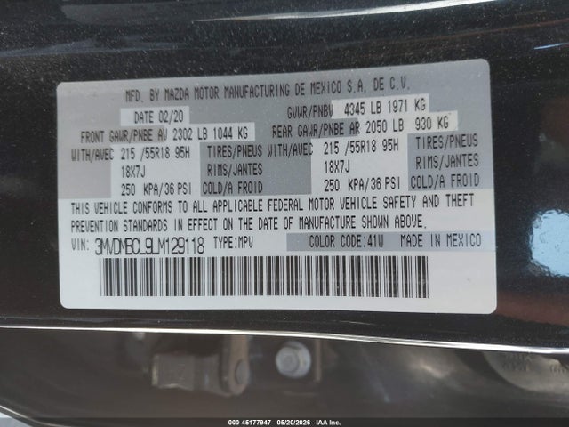 2020 Mazda Cx-30 Select Package მანქანა იყიდება აუქციონზე, vin: 3MVDMBCL9LM129118, აუქციონის ნომერი: 45177947
