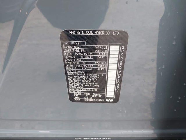45177955 :رقم المزاد ، 3PCAJ5K37NF104001 vin ، 2022 Infiniti Qx55 Essential Awd مزاد بيع