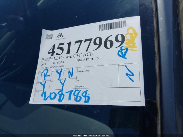Aukcja sprzedaży 2013 Toyota Prius Plug-in, vin: JTDKN3DP9D3038138, numer aukcji: 45177969