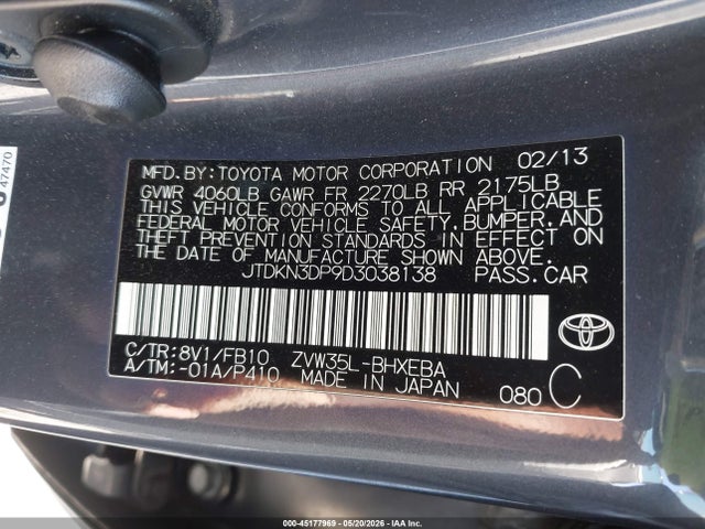 Aukcja sprzedaży 2013 Toyota Prius Plug-in, vin: JTDKN3DP9D3038138, numer aukcji: 45177969