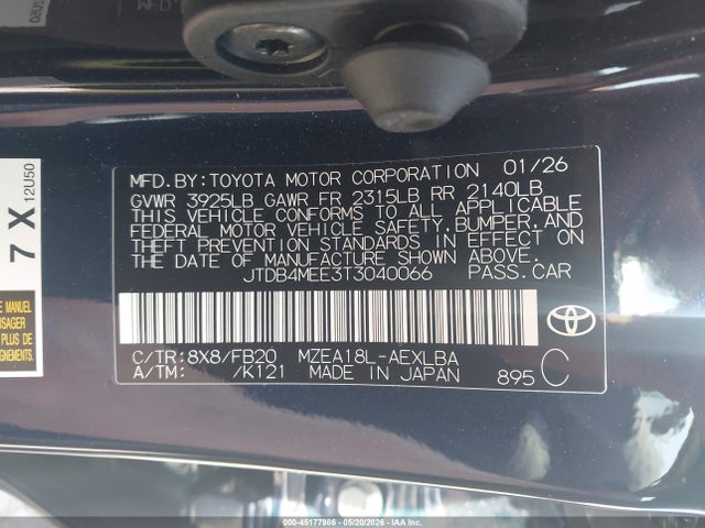 Toyota COROLLA LE 2026 JTDB4MEE3T3040066 Image 9