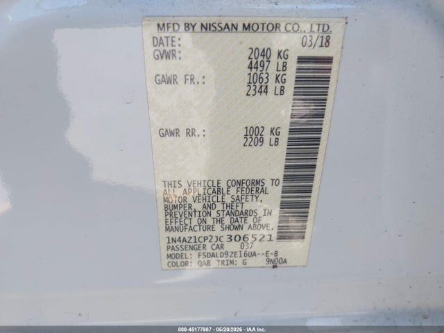 Nissan LEAF SV 2018 1N4AZ1CP2JC306521 Image 9