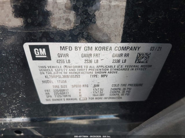 KL79MPSL3MB165253 Chevrolet Trailblazer Fwd Lt