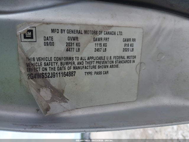 Продаж на аукціоні авто 2001 Buick Century Custom, vin: 2G4WS52J911164887, номер лоту: 45178011