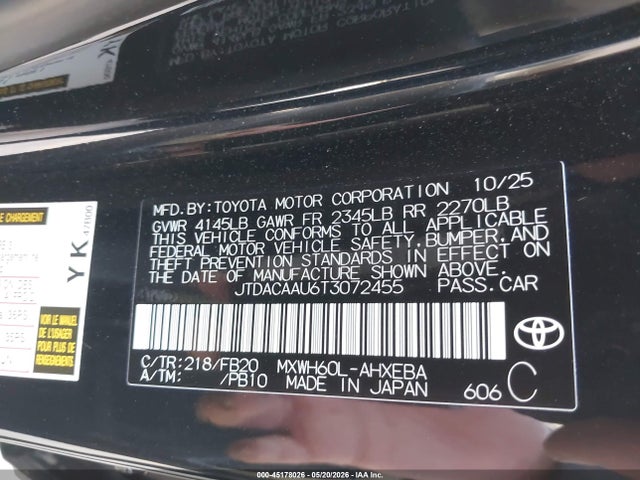 JTDACAAU6T3072455 Toyota Prius Le