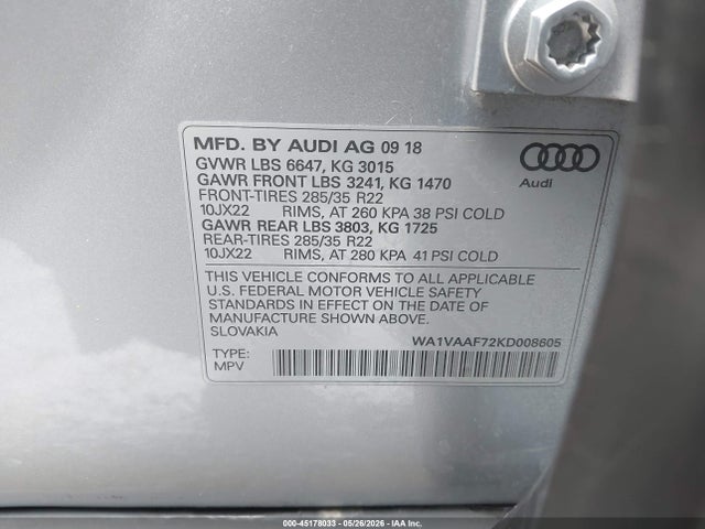 WA1VAAF72KD008605 Audi Q7 55 Premium