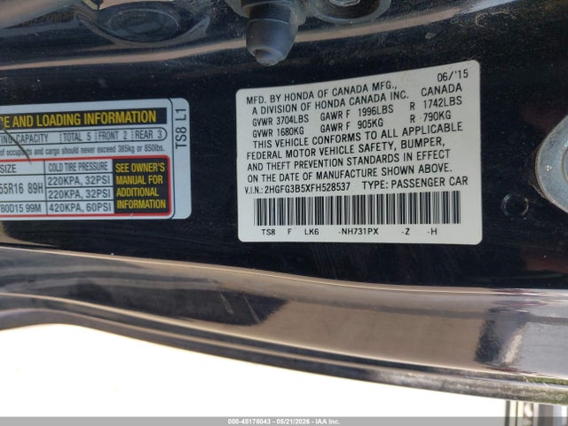 Honda Civic Lx 2015 2HGFG3B5XFH528537 Image 9